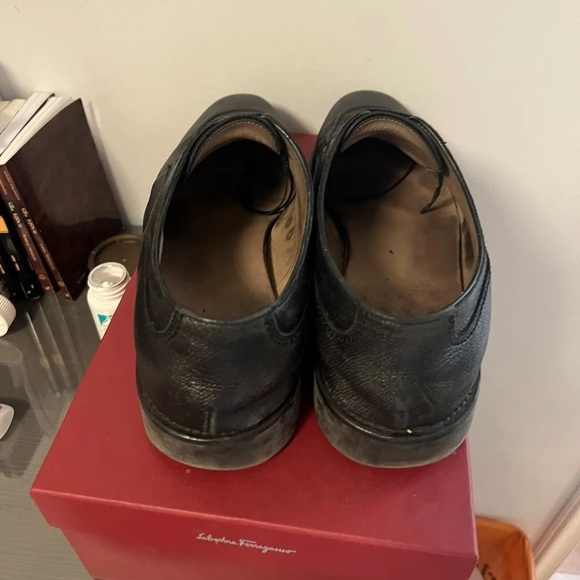 SALVATORE FERRAGAMO Oxford Black Pebbled Calf Laces Shoe Leather Men Size 10 EEE main image 4
